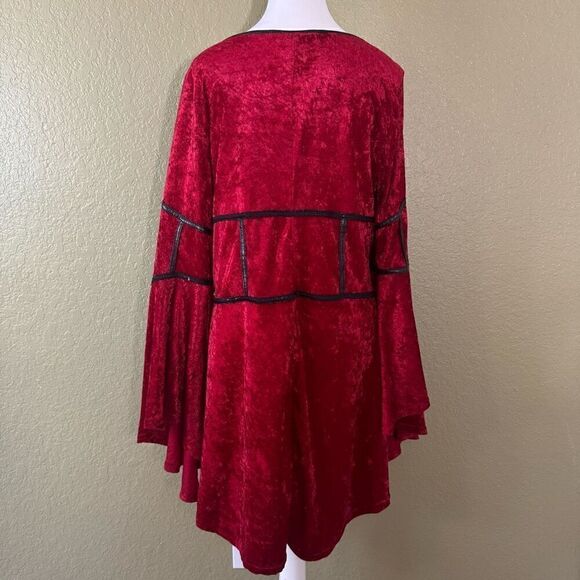 Y2K Lip Service Womens 2X Bell Sleeve Corset Front Gothic Top Red Velvet Vampire - Picture 4 of 8